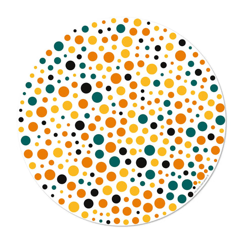 round vinyl placemats featuring a colorful polka dot pattern, reflecting the current trend for this playful and vibrant design, 6 different designs for a colorful table, made in Europe, easy to clean