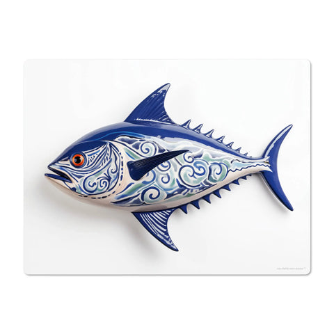 The fish pattern design on these placemats draws inspiration from faience, a form of tin-glazed pottery known for its vibrant colors and intricate designs. This historical reference brings a touch of artistic tradition to your table setting.