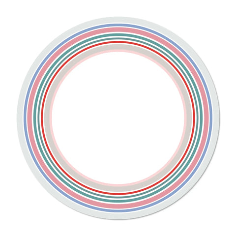 A round vinyl placemat with a summer color circles design on the edges, designed to enhance summer tables. Place your plate on it and it will be elevated by the colorful circle accents around it. Made from high-quality vinyl material, this placemat is not only visually appealing but also easy to clean and maintain, making it a convenient choice for everyday use.