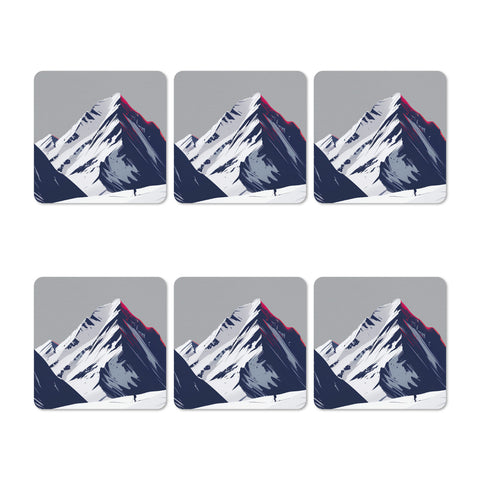 Set of six coasters with mountain design on a gray background