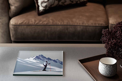Glass Trivet Skier