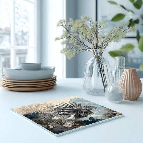 Glass Trivet Blue Fish