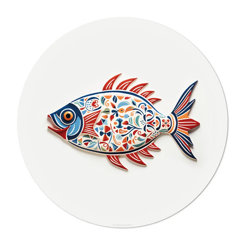 Vinyl quality placemats, Blue & Orange fish, Round, Portuguese ceramic inspired, White background, Easy to clean, Design patterns, Elegant table accessories, Made in Germany home decor, Blue & Orange fish, dining decor, Perfect gift for design lovers