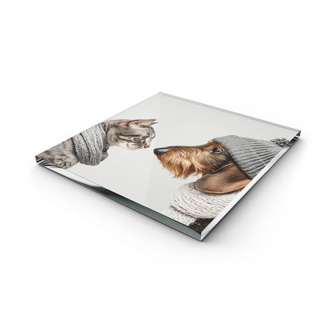 Glass Trivet Cat & Dog