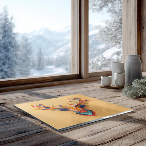 Glass Trivet Colorful Antlers