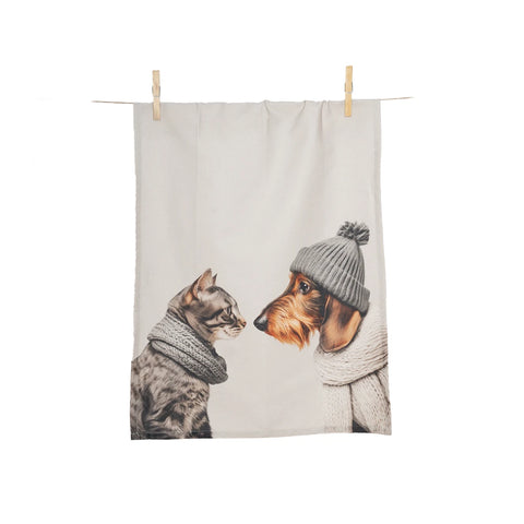 Dish Towel Cat & Dog Grey