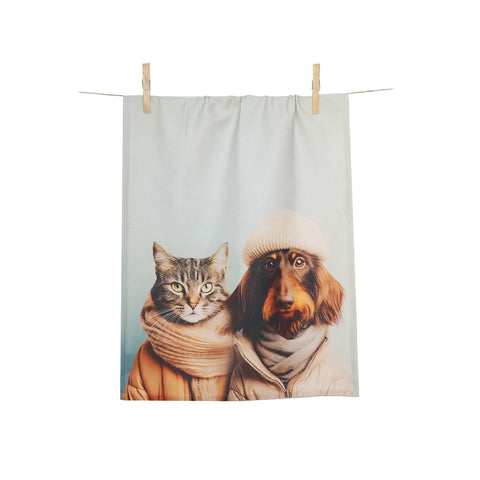 Dish Towel Cat & Dog Mint