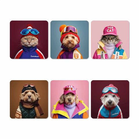 Funny Cats & Dogs Ski Coasters Set
