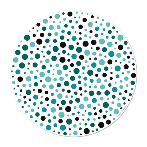 round vinyl placemats featuring a colorful polka dot pattern, reflecting the current trend for this playful and vibrant design, 6 different designs for a colorful table, made in Europe, easy to clean