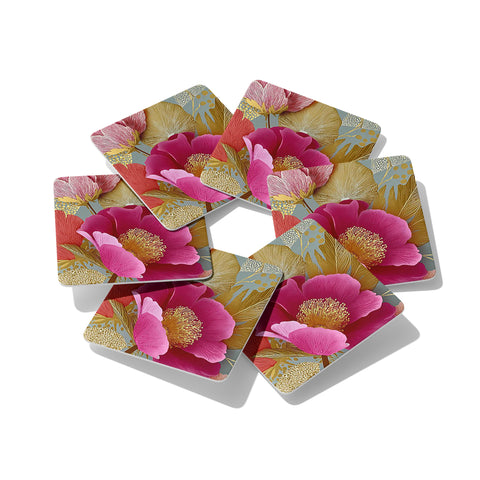 Golden Flowers 2 Coasters Set