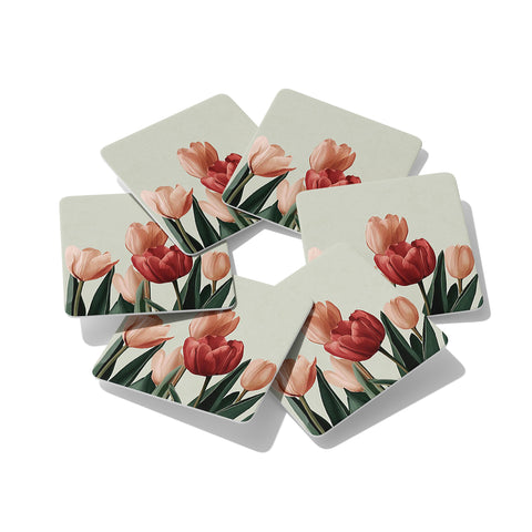 Pastel Tulips 2 Coasters Set