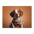Dog wearing a stylish outfit with a brown background
