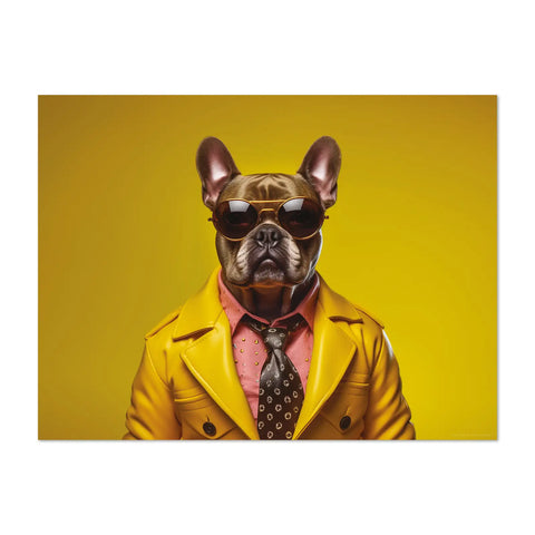 Elevate your dining experience with our funny dog-themed placemats, inspired by the 60s whimsy. Made in Germany, these vinyl quality placemats are easy to clean and feature here Pablo the brown French bulldog with a yellow background. You could mix it with our Poodle, Great Dane and Yorkshire Terrier designs. Transform your table today and make it alive!