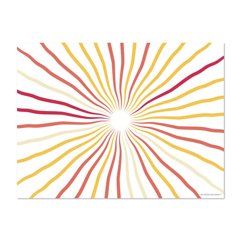 rectangular vinyl placemats featuring a large, luminous star motif with vibrant, radiating rays in a bold, eye-catching color palette, 6 different designs for a colorful table, made in Europe, easy to clean
