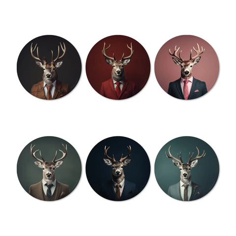 Embrace the spirit of the wild with our sophisticated and colorful set of 6 coasters design deers with antlers, elegantly dressed to add a touch a modernity in a cozy chalet, a mountain retreat or a countryside haven. Transform your table today and make it alive!