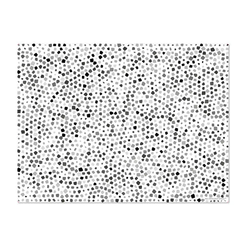 rectangular vinyl placemats featuring a terrazzo-inspired pattern in a soothing grey color palette, adding a touch of natural elegance and sophistication to any table setting, 6 different designs for a colorful table, made in Europe, easy to clean