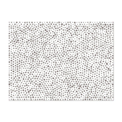 rectangular vinyl placemats featuring a terrazzo-inspired pattern in a soothing greige color palette, adding a touch of natural elegance and sophistication to any table setting, 6 different designs for a colorful table, made in Europe, easy to clean