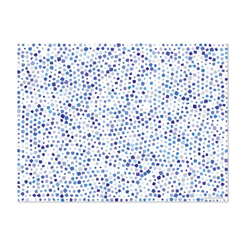 rectangular vinyl placemats featuring a terrazzo-inspired pattern in a soothing blue color palette, adding a touch of natural elegance and sophistication to any table setting, 6 different designs for a colorful table, made in Europe, easy to clean