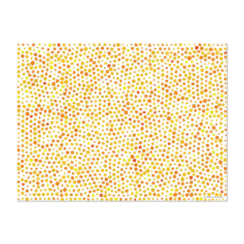 rectangular vinyl placemats featuring a terrazzo-inspired pattern in a soothing orange color palette, adding a touch of natural elegance and sophistication to any table setting, 6 different designs for a colorful table, made in Europe, easy to clean