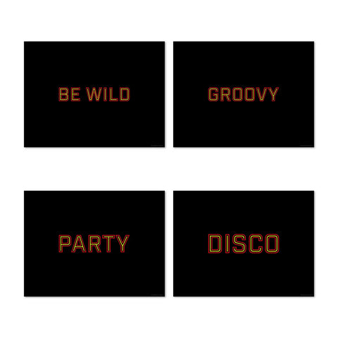 Whether you're throwing an elegant soirée or a wild dance party, our vinyl placemats suit every occasion. The Words Around Party such has Be wild, Groovy, Party and Disco are versatile enough to fit any theme. The neon effect typography adds a pop of color and excitement to any space. These placemats are designed to captivate your guests from the moment they walk in. Let’s party!