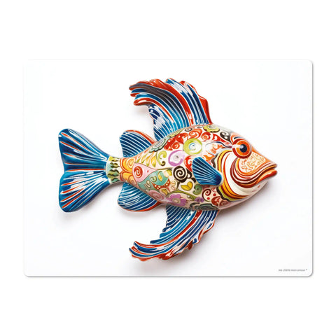 The fish pattern design on these placemats draws inspiration from faience, a form of tin-glazed pottery known for its vibrant colors and intricate designs. This historical reference brings a touch of artistic tradition to your table setting.