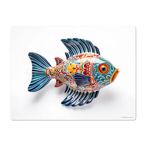 The fish pattern design on these placemats draws inspiration from faience, a form of tin-glazed pottery known for its vibrant colors and intricate designs. This historical reference brings a touch of artistic tradition to your table setting.
