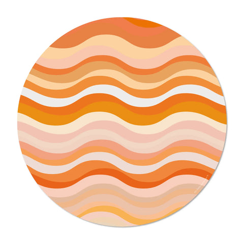 Elevate your dining experience with our round vinyl placemat featuring a design wave pattern in shades of orange. These placemats boast bold colors and are incredibly easy to clean. Bring a touch of maritime to your table setting.