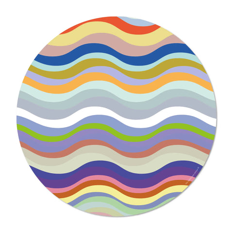 Elevate your dining experience with our round vinyl placemat featuring a design wave pattern in shades of mixed bold colors. These placemats boast bold colors and are incredibly easy to clean. Bring a touch of maritime to your table setting.