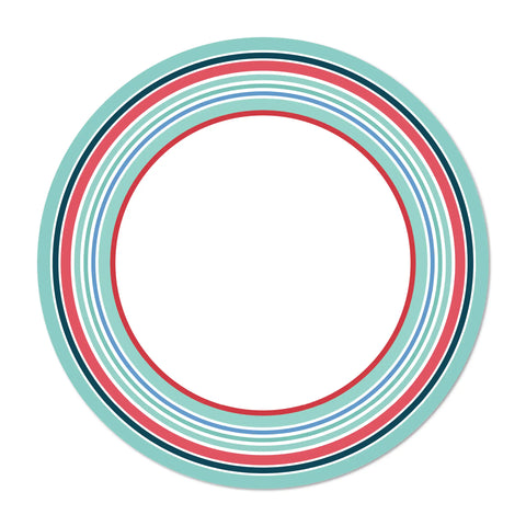 A round vinyl placemat with a summer color circles design on the edges, designed to enhance summer tables. Place your plate on it and it will be elevated by the colorful circle accents around it. Made from high-quality vinyl material, this placemat is not only visually appealing but also easy to clean and maintain, making it a convenient choice for everyday use.
