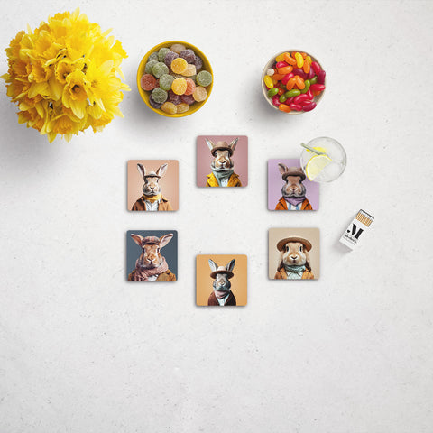 Funny Rabbits Coasters Set