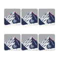 Set of six coasters with mountain design on a gray background