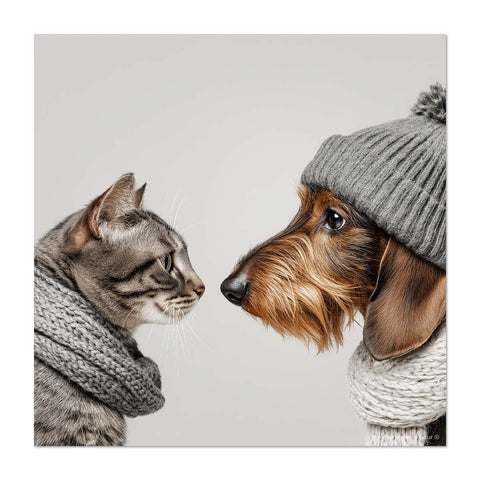 Glass Trivet Cat & Dog