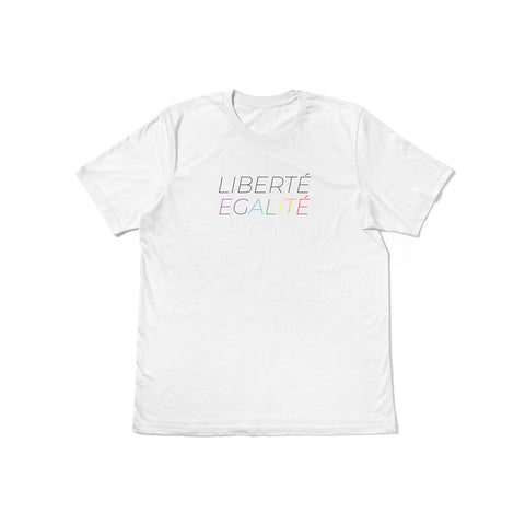 Pride Collection: vibrant and diverse T-Shirt white 100% cotton. Whether you're attending a pride parade, expressing your identity daily, or simply looking for an uplifting addition to your wardrobe, our T-Shirt Liberté Égalité is here to inspire and empower. This shirt isn’t just piece of clothing—it’s  a powerful tool for raising awareness, fostering unity, and promoting positive change.