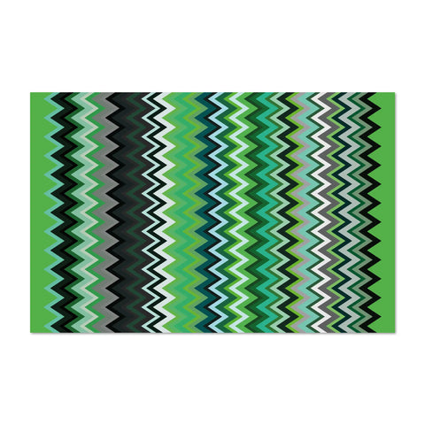 Vinyl dense rug from the ZigZag collection ,118x180 cm cm size with shade of green fashion zigzag patterns. Perfect for the living room or the kitchen areas, they are non-Slip and durable and perfect for indoor and outdoor use to enhance your floors.