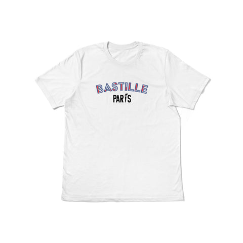 White unisex T shirt Paris district: Bastille model with symbolic colors of the district. Fitted T shirt and 100% cotton that will give you style with this lively district of Paris. Also available with other emblematic neighborhoods of Paris to show your love for this city rich in history and emotion.