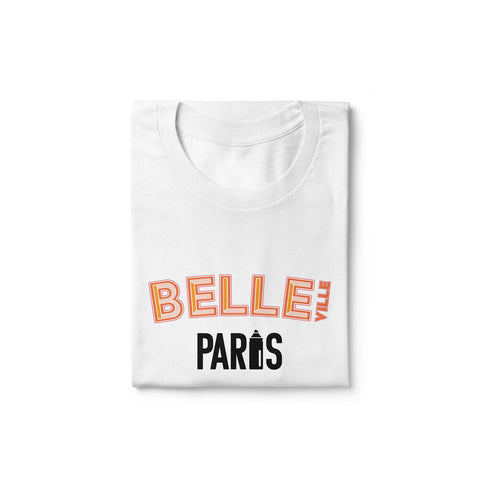 White unisex T shirt Paris district: Belleville model with artistic vibes. Fitted T shirt and 100% cotton that will give you style with this historical district of Paris. Also available with other emblematic neighborhoods of Paris to show your love for this city rich in history and emotion.