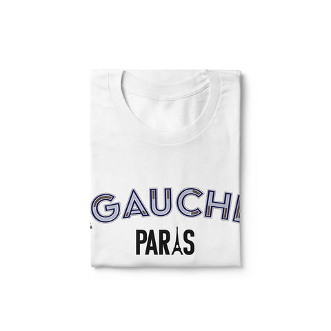 White unisex T shirt Paris district: Rive Gauche model with historical colors. Fitted T shirt and 100% cotton that will give you style with this modern district of Paris. Also available with other emblematic neighborhoods of Paris to show your love for this city rich in history and emotion.
